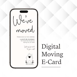 Plantilla digital editable de anuncio de mudanza. Anuncio de mudanza. Descarga instantánea. Teléfono móvil. Nueva dirección. Tarjeta electrónica para nuevo hogar.
