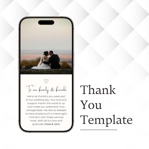 Modèle modifiable de remerciement pour les invités du mariage | Remerciements Mariage | de remerciement pour mariage avec photo | Carte électronique de remerciement pour le mariage d'un invité