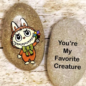 Hand-Painted Labubu Stone • Unique Fan Collectible • Cute Labubu Gift in Bag or Box • Handmade Art for Labubu Lovers