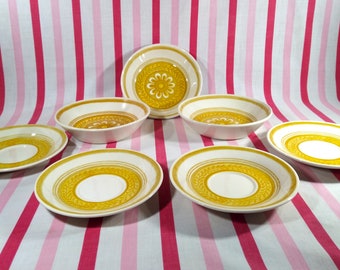 Retro Royal China Casablanca Cavalier Ironstone 7pc Berry Bowls & Saucer Plates