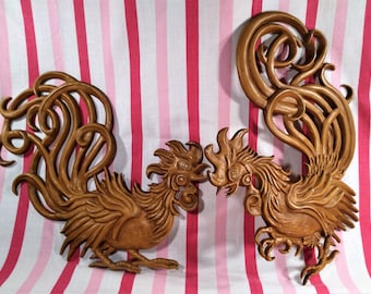 Amazing Mid Century Modern 1960’s Vermay 2pc Rooster Cast Aluminum Wall Hangings