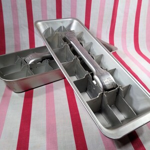 Vintage Set Of 2 Aluminum Ice Cube Tray 11 1/8 Long Dimpled Textured Tray