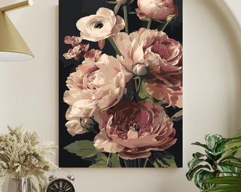 Rosa Pfingstrosen Malen nach Zahlen Kit | DIY Blumen Leinwand Gemälde | Romantisches Set für Erwachsene
