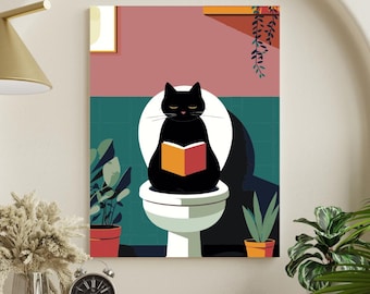 Schwarze Katze auf Toilette Malen nach Zahlen Kit: Lustiges DIY Badezimmer Art