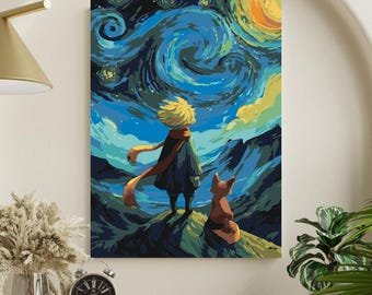 Kleiner Prinz Sternennacht Malen nach Zahlen Kit: Cosmic Boy Fox Galaxy Art