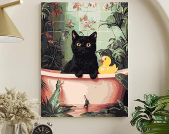 Schwarze Katze in der Badewanne Malen nach Zahlen Kit: Gerahmte Leinwand DIY Art