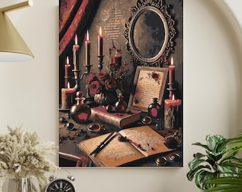 Vintage Gothic Malen nach Zahlen Kit - Antiker Spiegel, Kerzen & Stilleben mit roten Rosen