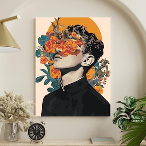 Men with Flowers Paint by Numbers Kit | DIY Framed Canvas for Adults | Premium Painting Set | Unique Creative Gift Idea