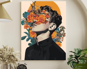 Men with Flowers Paint by Numbers Kit: DIY Framed Canvas Art