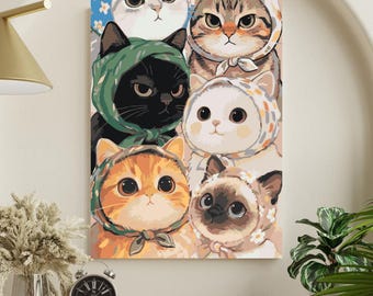 Lustige Katzen im Schals Malen Nach Zahlen Kit: Cottagecore DIY Craft