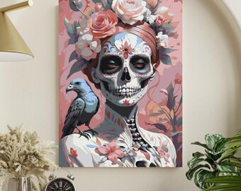 Sugar Skull Paint by Numbers Kit: Gothic Floral Skeleton DIY Canvas Art