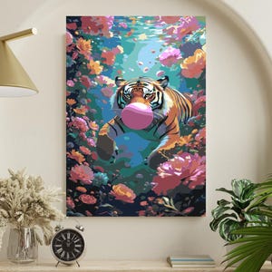 Tiger Paint by Numbers Kit: Underwater Floral DIY Painting, Funky Animal Art