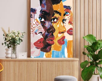 Colorful Female Portrait Paint by Number Kit: Framed Canvas DIY Art