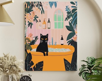 Schwarze Katze in der Badewanne Malen nach Zahlen Kit: DIY Moderne Wandkunst