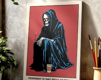 Sensenmann Malen nach Zahlen Kit: Skeleton Coffee Dark Humor Wandkunst