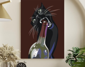 Schwarze Katze Wein Malen nach Zahlen Kit: Skurrile DIY Wandkunst