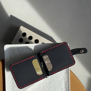 Zwarte portemonnee met geldclip, volnerf lederen herenaccessoires, gepersonaliseerde echte minimalistische portemonnee voorvak, verjaardagscadeau vader hem