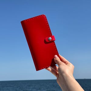 Rode lederen damesportemonnee, gepersonaliseerde rugzaktas, reisaccessoires, geldenvelopkoppeling, cadeau voor haar moeder, vrouw, meisje, chequeboek Cove
