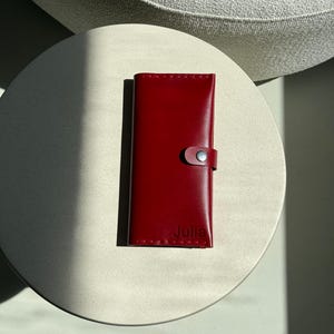 Rode lederen damesportemonnee, gepersonaliseerde rugzaktas, reisaccessoires, geldenvelopkoppeling, cadeau voor haar moeder, vrouw, meisje, chequeboek Cove