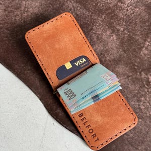 Billetera negra con clip para billetes, accesorios para hombre de piel de grano completo, monedero de bolsillo frontal minimalista genuino personalizado, regalo de cumpleaños para papá