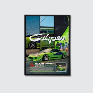 Mitsubishi Eclipse Tuner Car Poster – Fast & Furious Inspired JDM Wall Art | 90s Street Racing Decor | Gift for Car Fans