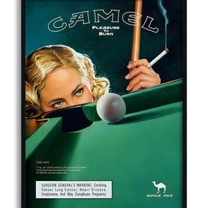 Vintage Camel Cigarette Poster – Retro Pool Hall Billiards Wall Art Print