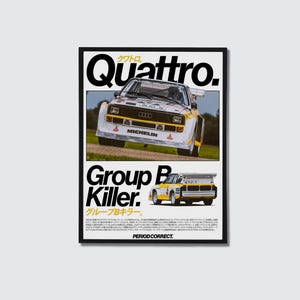 Pôster de Rally do Grupo B do Audi Quattro – Arte de Parede Lendária de Carro de Corrida AWD | Decoração de Automobilismo Retrô | Presente para Fãs de Rally