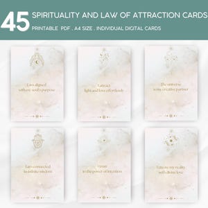 45 Affirmationskarten für Spiritualität und Gesetz der Anziehung - Digitaler Download, druckbare digitale Karten für Achtsamkeit, Dankbarkeit und Überfluss