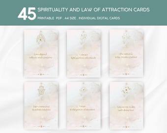 45 Spirituality & Law of Attraction Affirmation Cards – Digital Download, Printable Mindfulness Cards, Gratitude and Abundance digital Cards