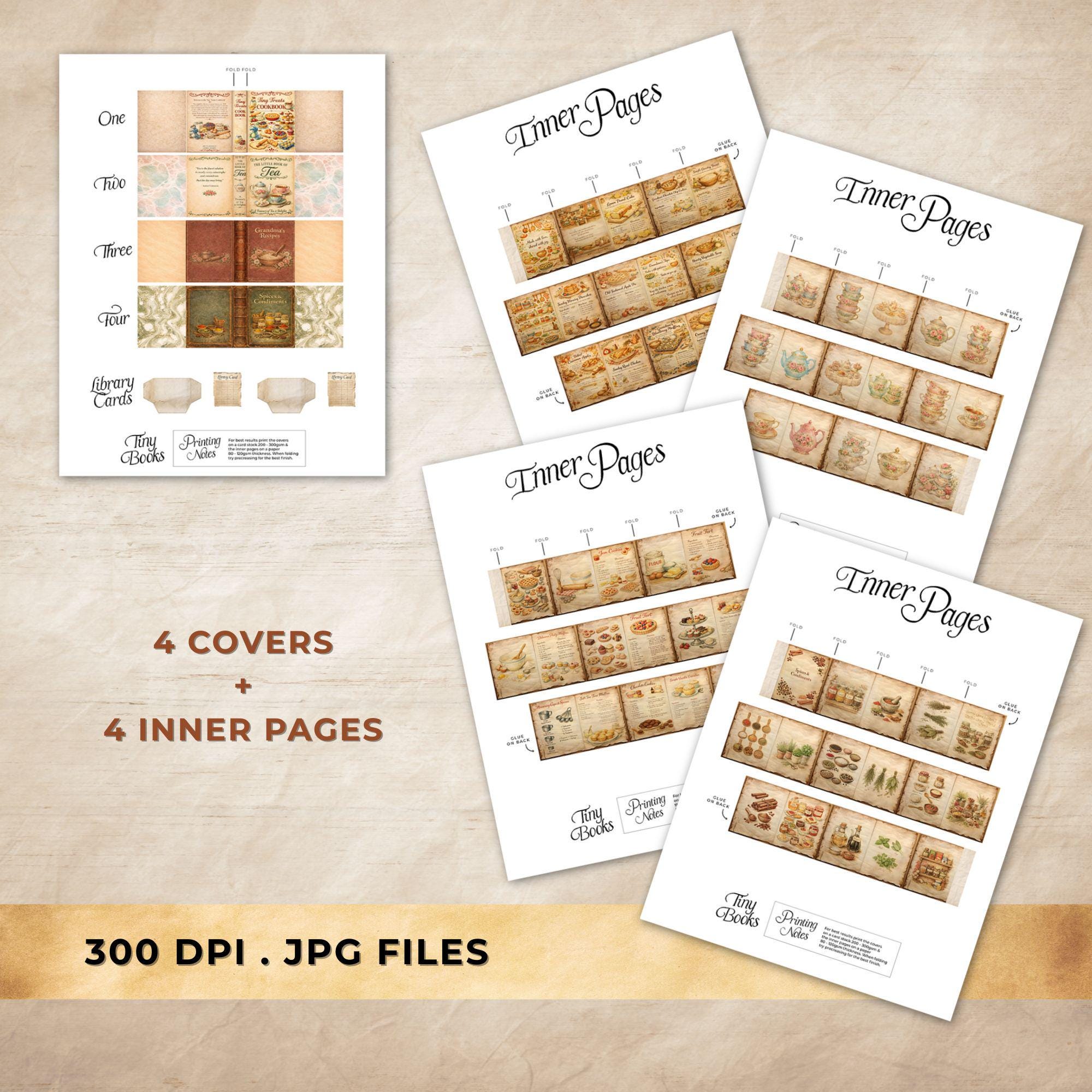 Printable Miniature Cookbook Books, Dollhouse Mini Books Set, Kitchen ...