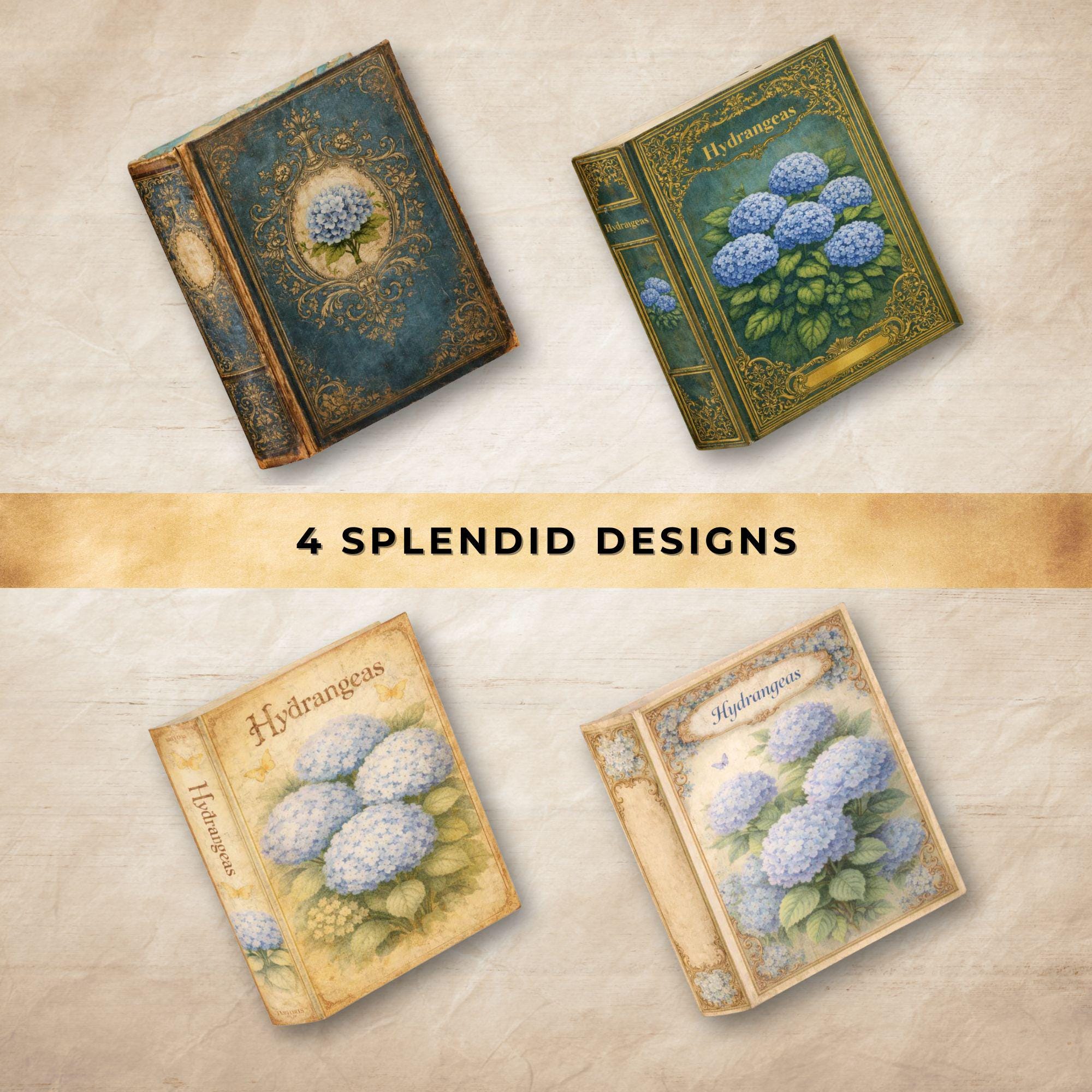 Blue Hydrangea Mini Books Printable, Dollhouse Botanical Decor ...