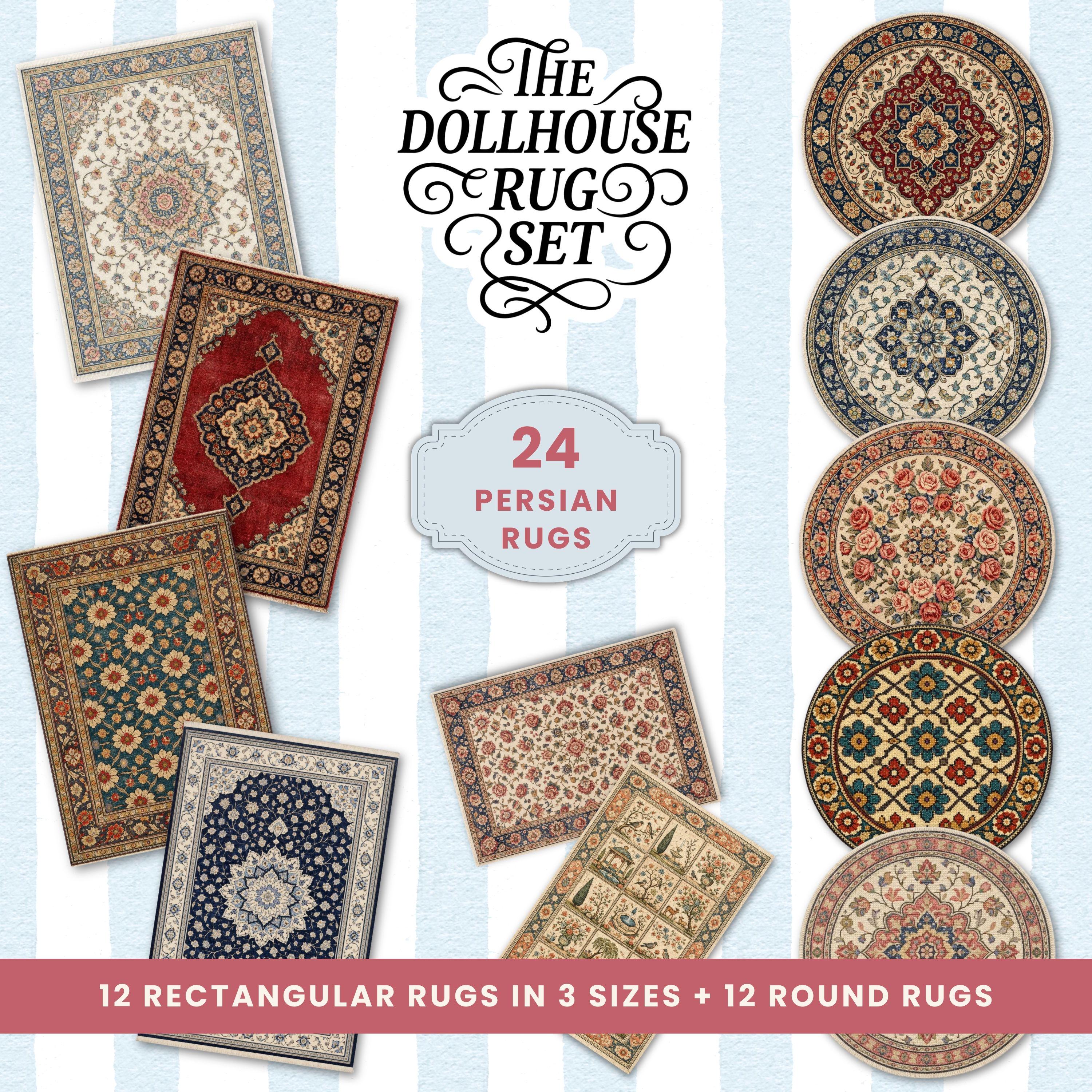 Printable Dollhouse Persian Rugs Set, 1:12 Miniature Carpet Pack ...
