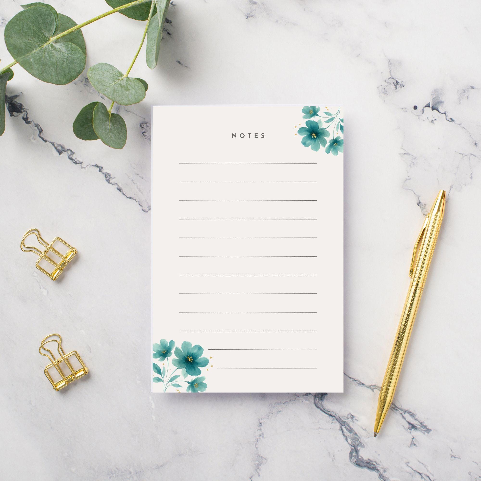 Flowered Note Paper Printable Blue Floral Note Paper Set, 4x6 Botanical Stationery, Blue ...