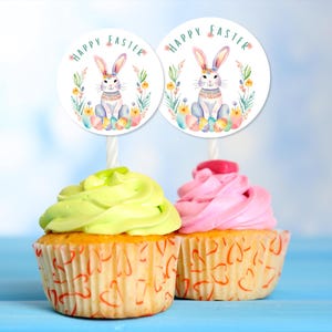 Happy Easter Cupcake Topper, Two sizes of Printable Tags & Party Decor, Easter circle label