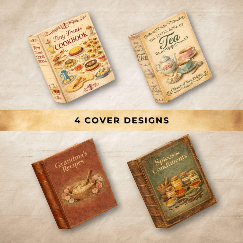Printable Miniature Cookbook Books, Dollhouse Mini Books Set, Kitchen ...