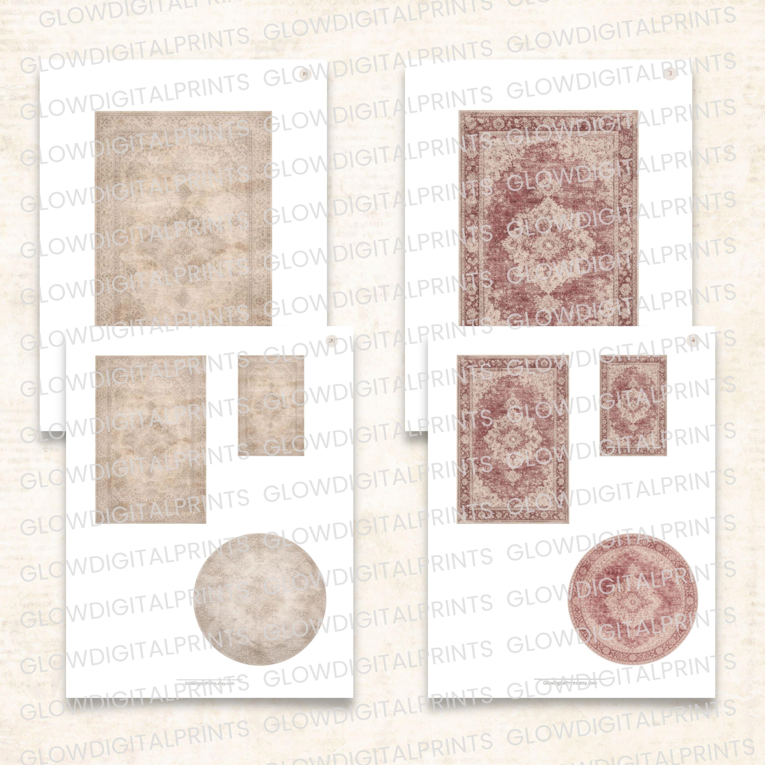 Miniature Rug Print Printable Dollhouse Vintage Distressed Rugs, 1:12 Miniature Carpet Set ...