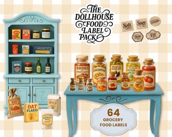 Mini Grocery Store Labels in Various Sizes, Vintage Dollhouse Pantry Stickers, DIY Stickers for Food Packages, Printable Miniature Jam Label