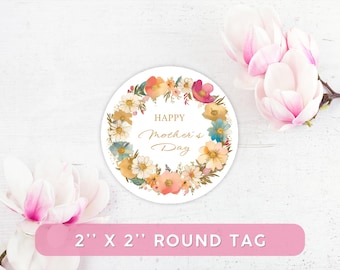 Muttertag Etiketten, 2″ runde Aufkleber, Blumenkranz Tags, Cupcake Topper, Geschenktüte Siegel, sofort Download
