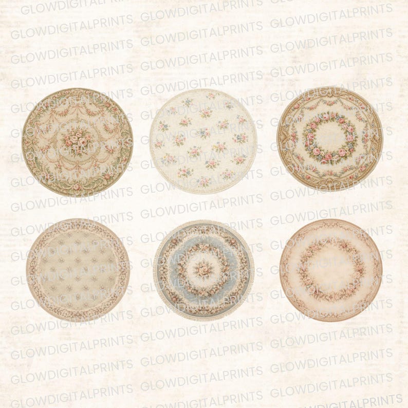 Printable Dollhouse French Rugs, 1:12 Miniature Carpet Set, Aubusson ...