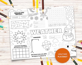 Utskrivbar vädermatta för barn, regnbågsfärgningsspel med sol och regn, klassrumsaktivitet, direkt PDF-nedladdning