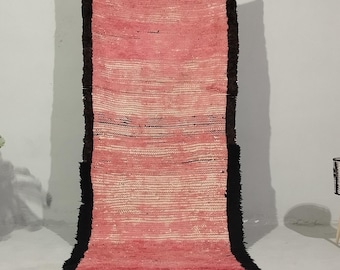 Authentic Moroccan Rug - Handmade Runner Carpet , Red And Black hallway Rug -Berber Runner Rug - Geometric Hallway Carpet