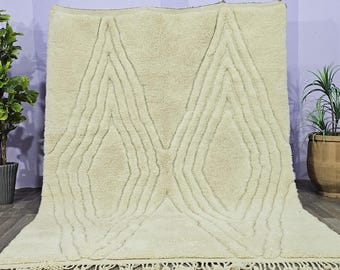 MRIRT MOROCCAN SHAG Rug -White Hand-Tufted Beni Mrirt High Quality Wool Rug -Hand-Tufted Beni Mrirt Wool Rug –Authentic Moroccan Shag Carpet