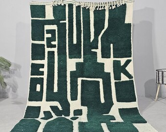 New Beni Mrirt Hand-Tufted  Shag Rugs – Handmade Moroccan Berber Wool Carpet, Green Mrirt Wool Design