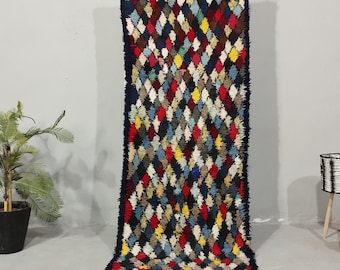 Authentischer Marokkanischer Teppich - Handgemachter Teppich Läufer - Vintage Boujaad Bunter Teppich - Küchen Teppich
