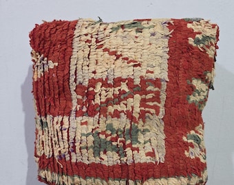 Handgefertigter marokkanischer Woll-Sitzpouf, mehrfarbiger Boden-Osmanenbezug, authentisches Vintage-Berber-Bodenkissen - Stil, der Akzent speist