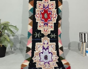 Authentischer Marokkanischer Teppich - Vintage Boujaad Bunt Geometrischer Teppich - Flacher Handgefertigter Marokkanischer Läufer - Wohndekor Teppich
