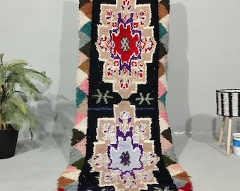 Einzigartiger Marokkanischer Teppich Läufer - Vintage Berber Teppich - Berber Boujaad Teppich - Geometrisch Bunter Läufer Wohnzimmer