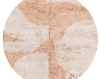 Alfombra redonda de lana Mrirt color beige – Alfombra redonda geométrica multicolor - Alfombra redonda de lana Mrirt - Decoración redonda para dormitorio - Comedor marroquí redondo de 3 metros