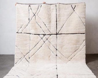 MRIRT MOROCCAN SHAG Rug -White Hand-Tufted Beni Mrirt High Quality Wool Rug -Hand-Tufted Beni Mrirt Wool Rug –Authentic Moroccan Shag Carpet