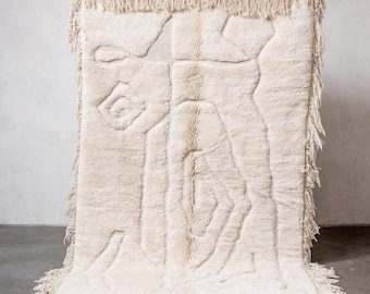MRIRT MOROCCAN SHAG Rug -White Hand-Tufted Beni Mrirt High Quality Wool Rug -Hand-Tufted Beni Mrirt Wool Rug –Authentic Moroccan Shag Carpet